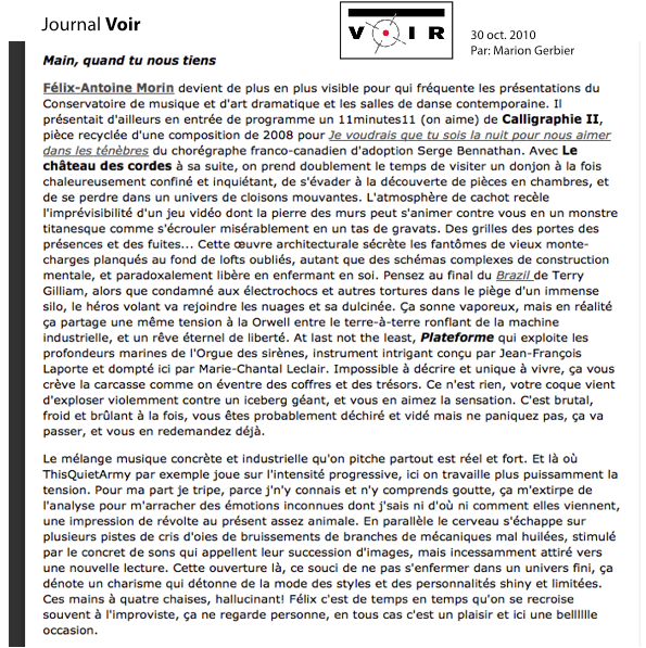 Journal VOIR - Félix-Antoine Morin